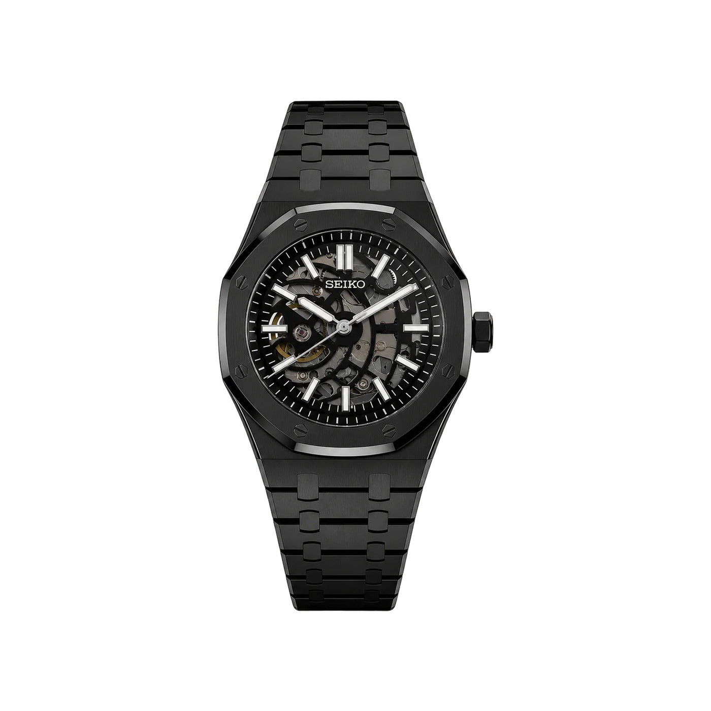 Seiko Mod Octagonal Skeleton Black