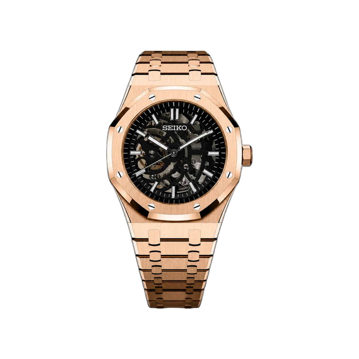Seiko Mod Octagonal Skeleton Rose Gold