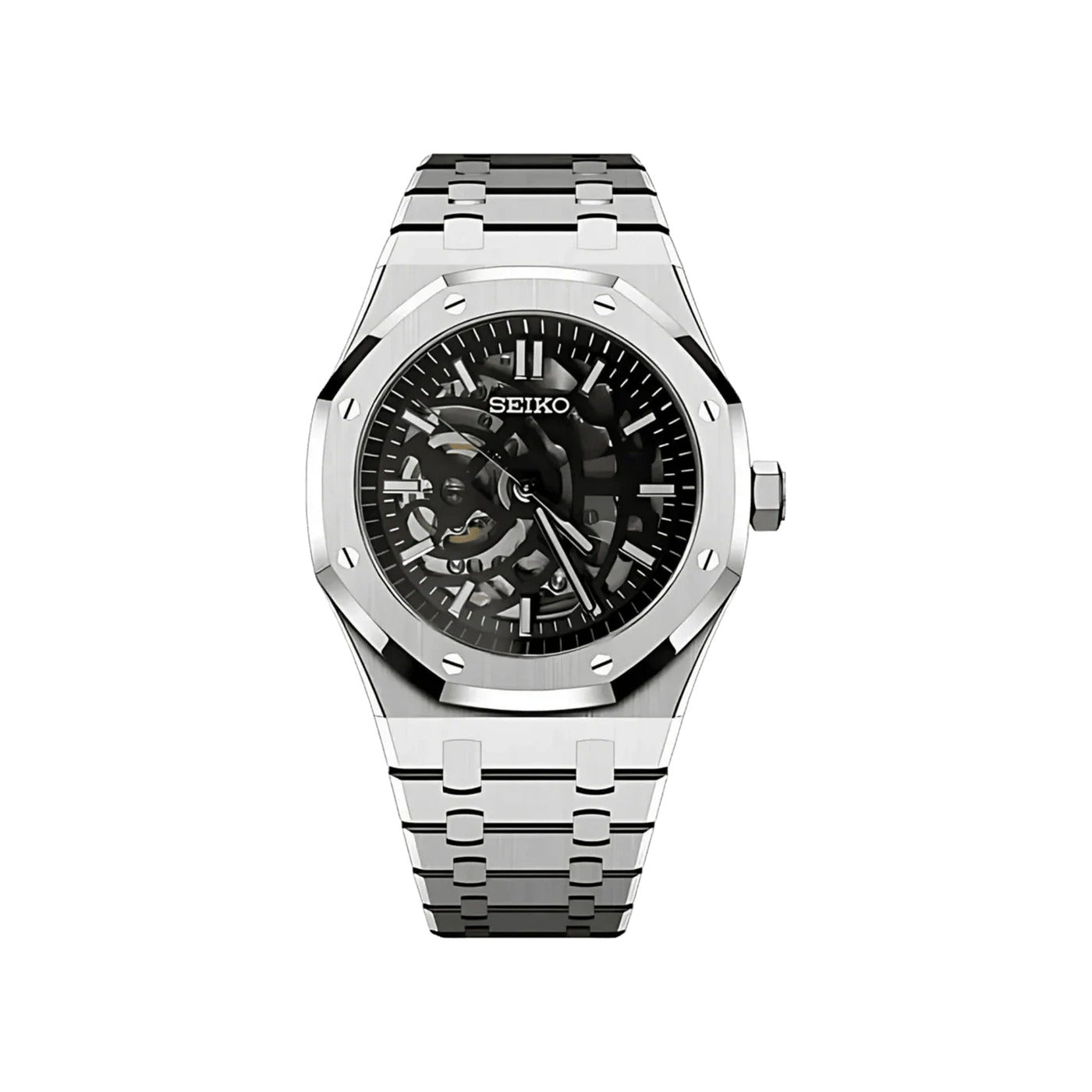 Seiko Mod Octagonal Skeleton Silver