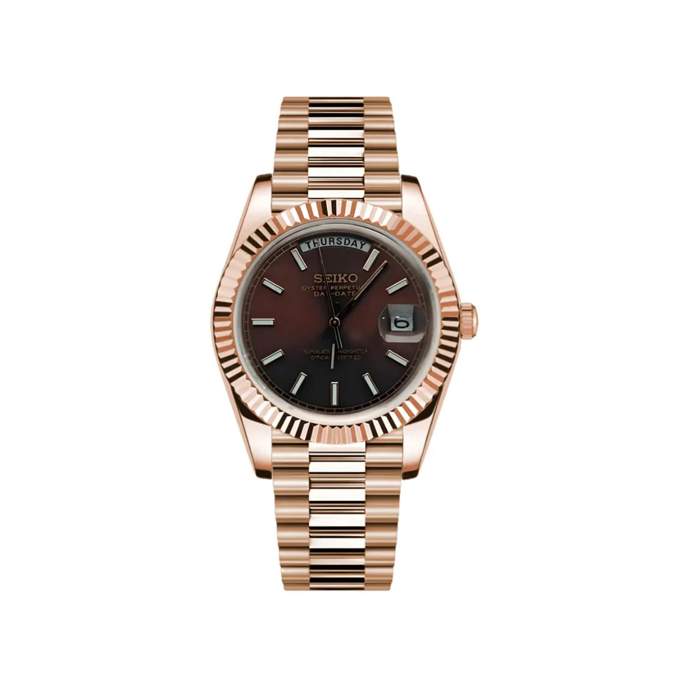 Seiko Mod Clasico Doble Fecha Rose Gold Chocolate