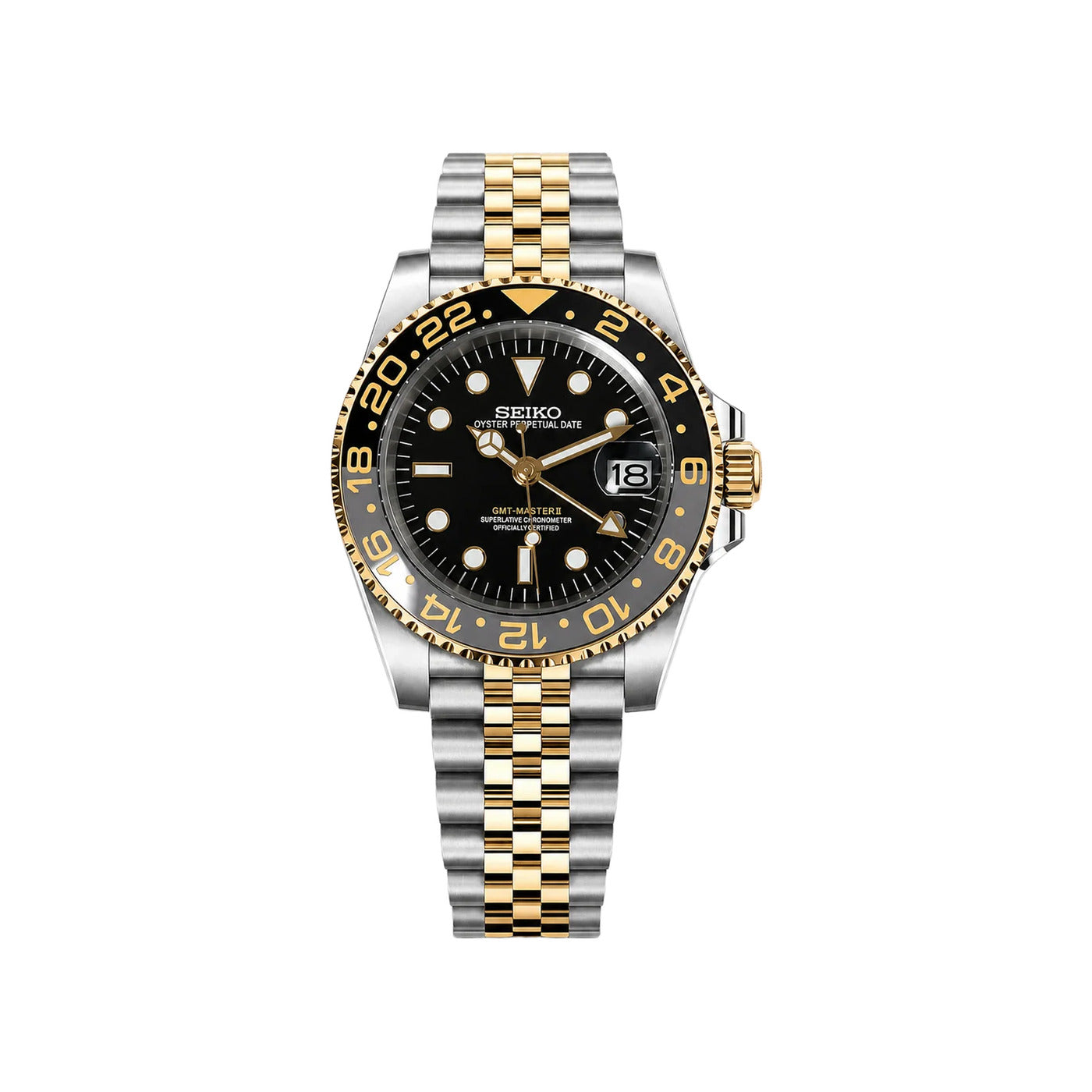 Seiko Mod GMT Twotone Gold Black