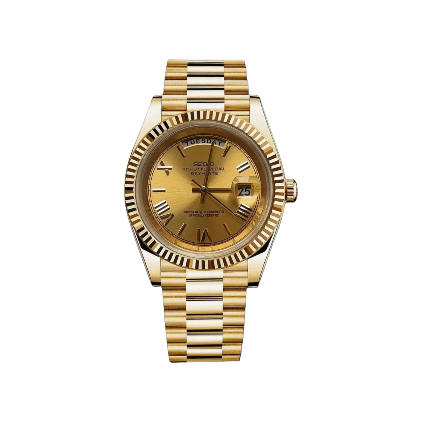 Seiko Mod Doble Fecha Style Gold