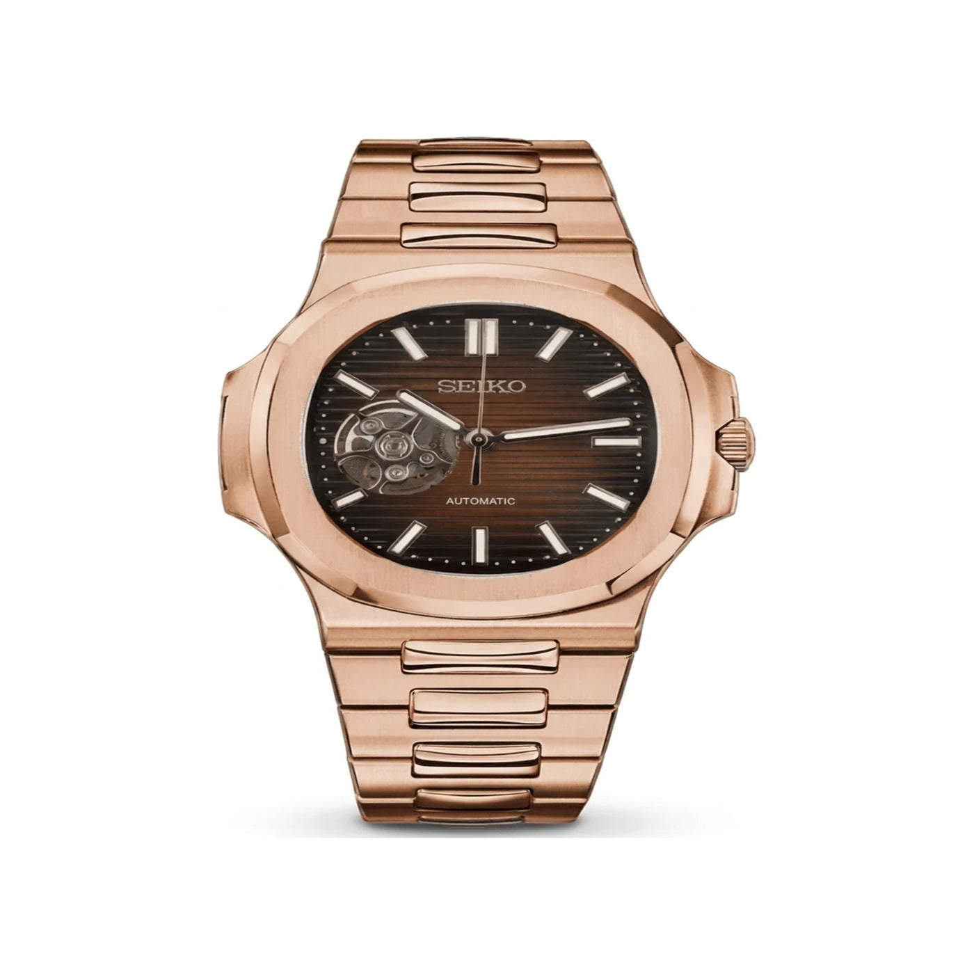 Seiko Mod Deportivo (Open Heart) Rose Glod Chocolate