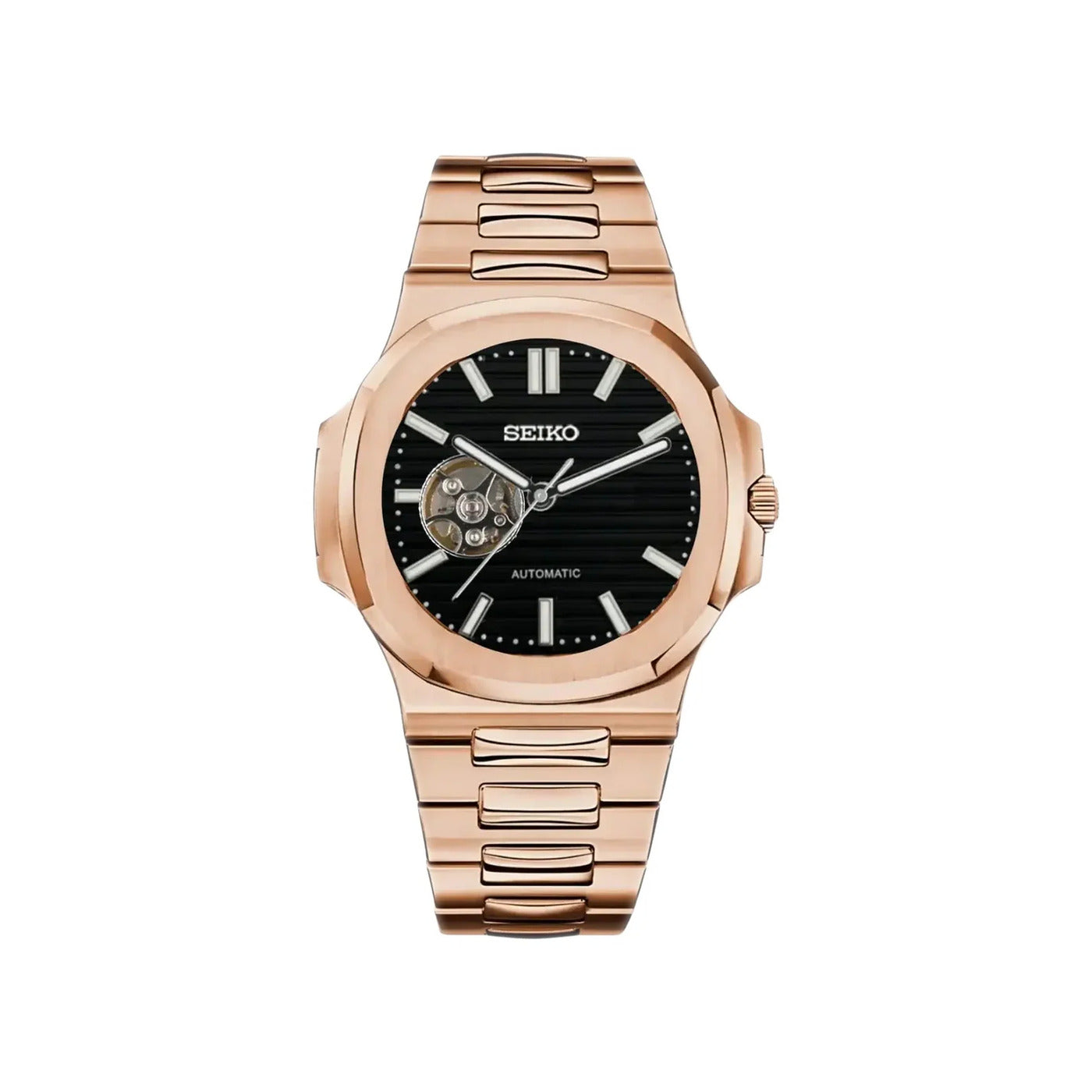 Seiko Mod Deportivo (Open Heart)Rose Gold Black
